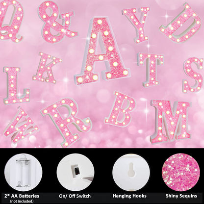 Light Up Letters, Glitter Alphabet Letter Sign Pink LED Marquee Letter Lights Battery Powered for Night Light Girls Bedroom Birthday Party Wedding Home Christmas Decorations Gift for Her-Pink D
