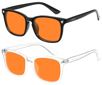 ORANZI 2 pack 98.6% Blue Light Blocking Glasses Men Woman for Better sleep, Computer Gaming Glasses Blue Light Filtering Amber Lenses Anti-Fatigue & Eye Strain
