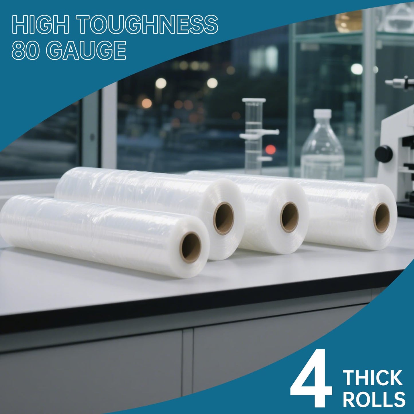 Stretch Film Shrink Wrap Roll 20" x 1500FT, Heavy Duty 80 Gauge Stretch Wrap Roll, Industrial Plastic Wrap for Moving, 800% Stretch for Packing, Pallets, Shipping&Furniture Protection(4 Roll Clear)