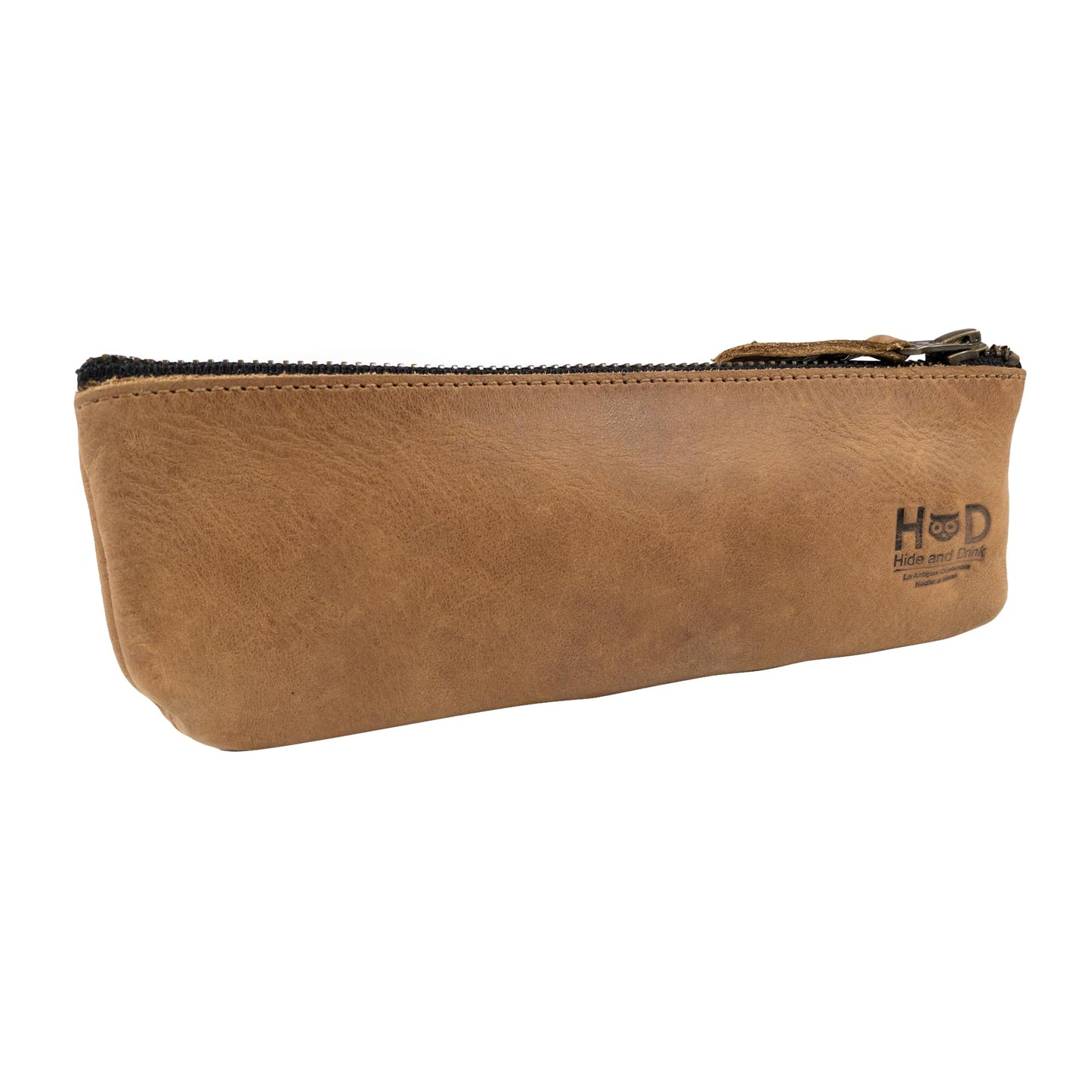 Hide & Drink, Rectangular Pencil Case, Pen & Marker Pouch for Men and Women, Flat Zippered Holder, Classic Style for Artists, Full Grain Leather, Handmade, Single Malt Mahogany