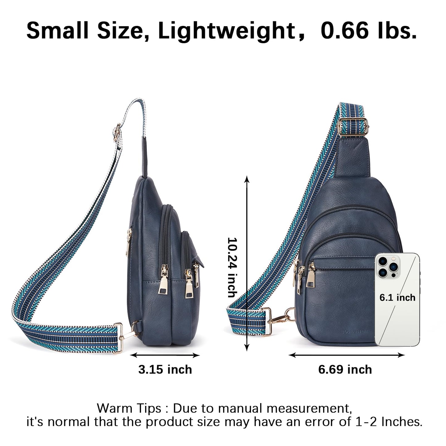 BOSTANTEN Small Sling Bag for Women Leather Crossbody Bags Fanny Pack Chest Bag for Travel, Blue