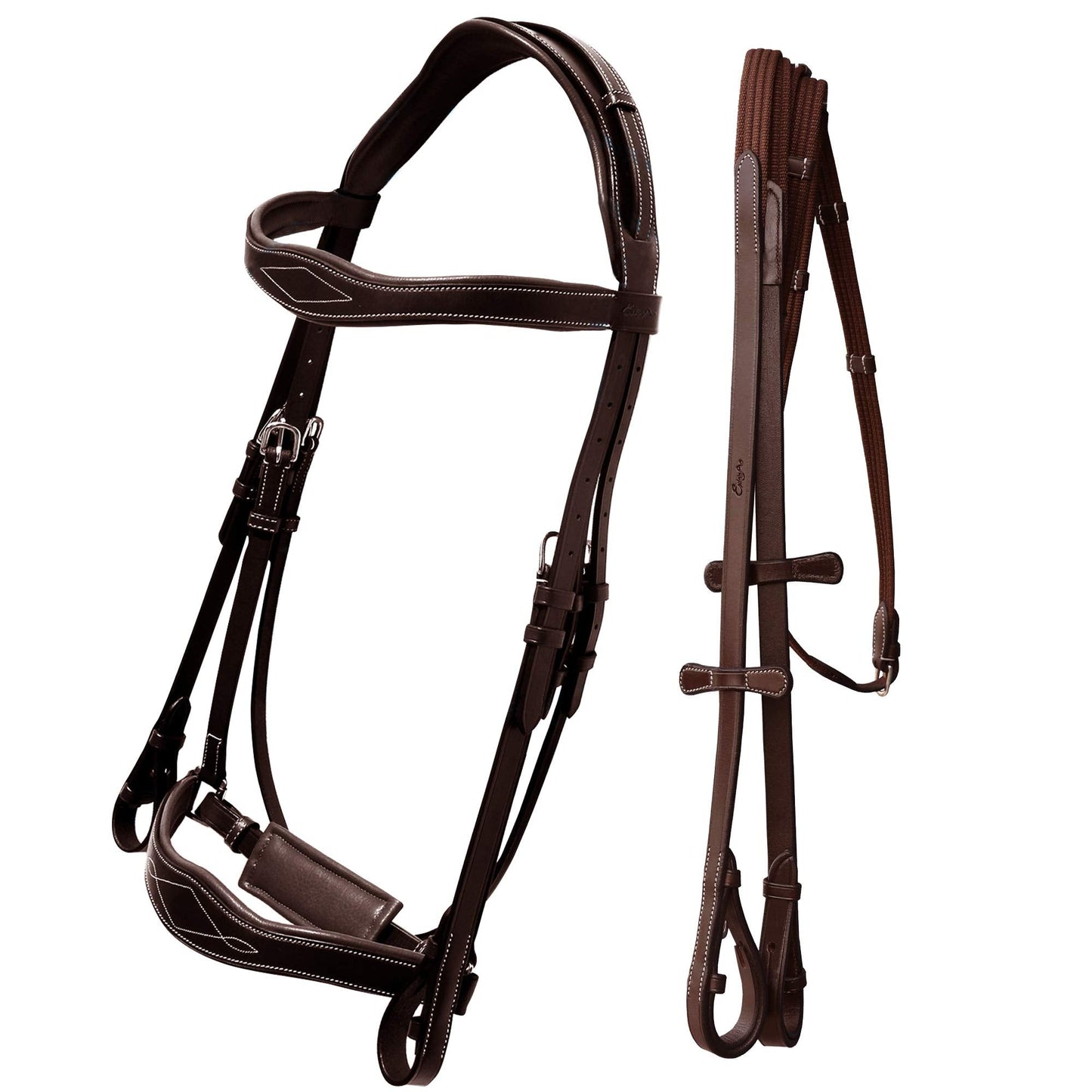 Exion Horse Dressage Bridle with Web Reins | Broad Anatomic Crownpiece, Crank Noseband & Browband & Reins with Hand Stoppers | Dressage Bridles for Horses