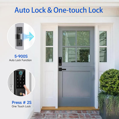 BEBASIA APP Control Fingerprint Lock with Handle, Heavy Duty Smart Keyless Entry Front Door Lock Set, Keypad Deadbolt with Lever Handles, Smart Locks for Front Door, Anti-Peeping Password Black