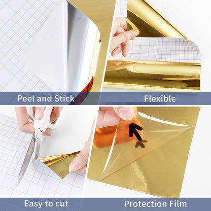 WESTICK Glossy Gold Contact Paper for DIY Project Flexible Gold Permanent Vinyl Wallpaper Self Adhesive Golden Cricut Vinyl Mirror Stickers for Home Decor Countertops Cabinets Walls 15.8" x 80"