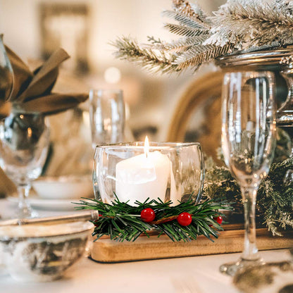 YBB 12Pcs Christmas Candle Rings, Small Artificial Red Berry Wreath Candle Holder Rings, Fits 3 Inch Pillars Candle Tapers for Rustic Wedding Centerpiece Christmas Table Decoration
