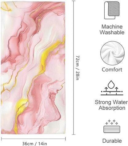 Pink Rose Gold Bath Towels Decorative Set of 2 Pink Marble Bathroom Hand Towels for Bathroom Kitchen Home Spa Hotel Yoga 14"x28"
