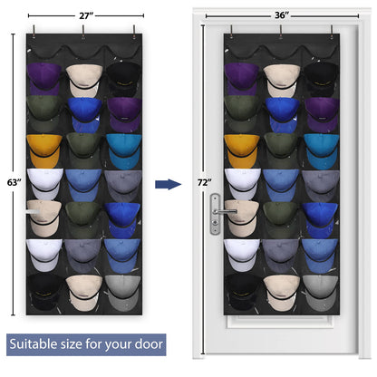 Dofilachy Hat Organizer Racks for Baseball Caps, Visible Hat Holder Rack for Wall Door with 3 Hooks, 24 Deep Pockets