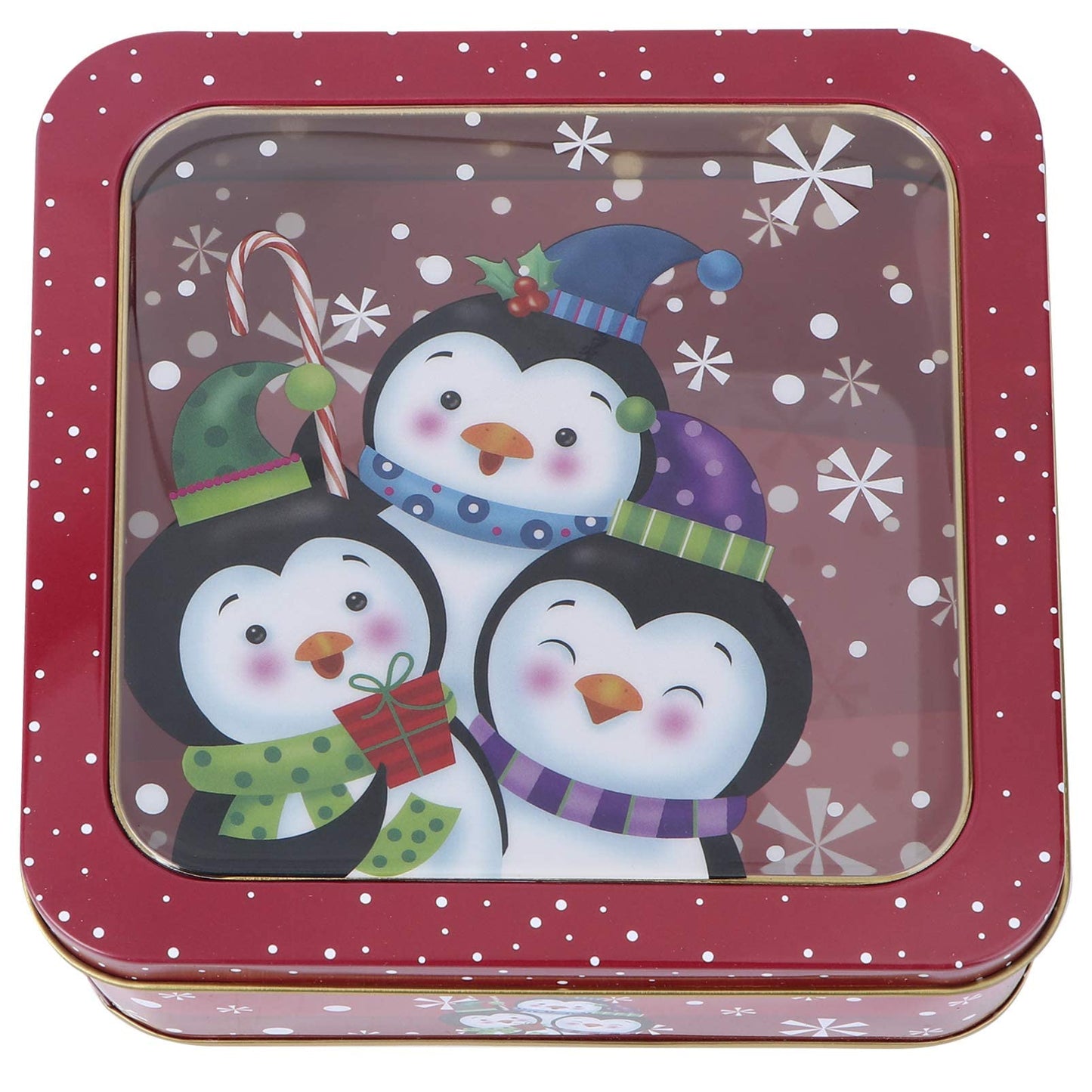 VALICLUD Christmas Candy Tinplate Box 6.10X6.10X2.16In Holiday Cookie Storage Container with Lid Xmas Party Favor Gift Box