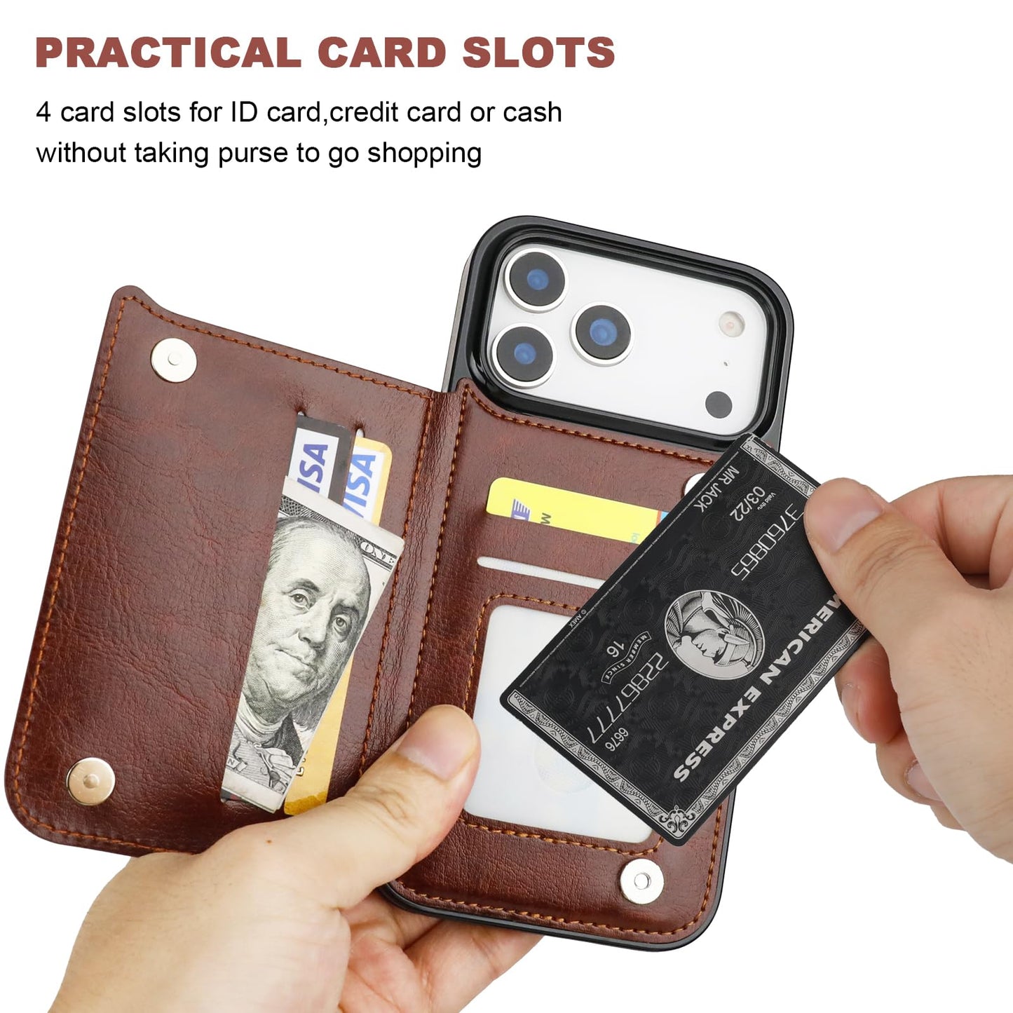 ONETOP Compatible with iPhone 17 Pro Max Wallet Case with Card Holder, PU Leather Kickstand Card Slots Case, Double Magnetic Clasp and Durable Shockproof Cover 6.9 Inch (Brown)