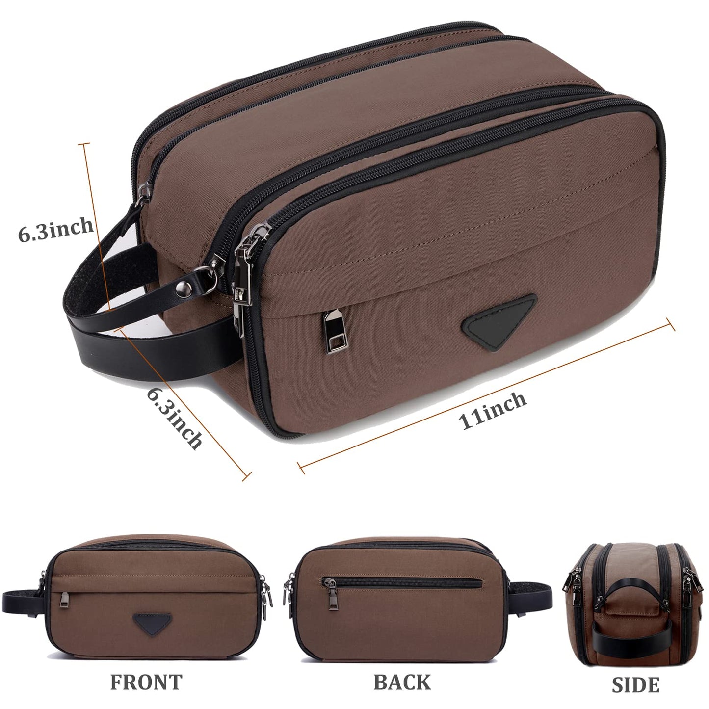 CROCOD Toiletry Bag for Men - Water-Resistant Oxford Travel Organizer Dopp Kit with Double Zippers, Padded Shaving Bag for Bathroom, Gym, Dorm - Multi-Function Cosmetic Storage Bag (Brown)