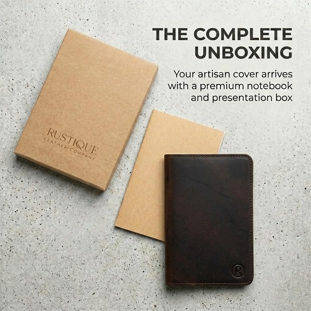 Rustique Leather Field Notes Cover Collection - Refillable Travel Journal & Notebook Organizer with Card Slots - Handmade Full Grain Leather (Curved Pocket Set - Smoky Bourbon)