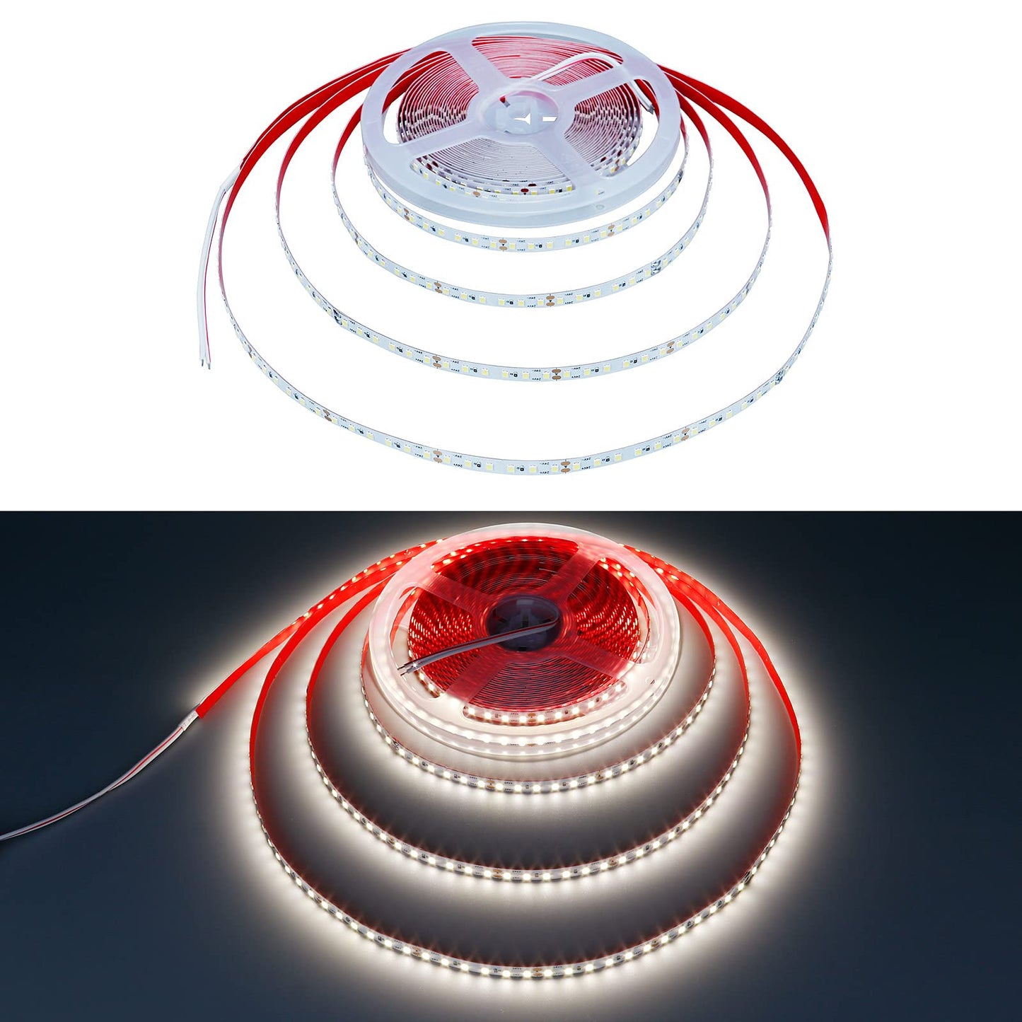 KXZM DC 24V 32.8ft(10M) LED Strip Light Natural White 4000K 1200LEDs 2835 SMD 90W High Brightness 7200LM No-Waterproof IP20 Flexible Ribbon for Hallways Stairs Decoration Lighting(No Power Supply)