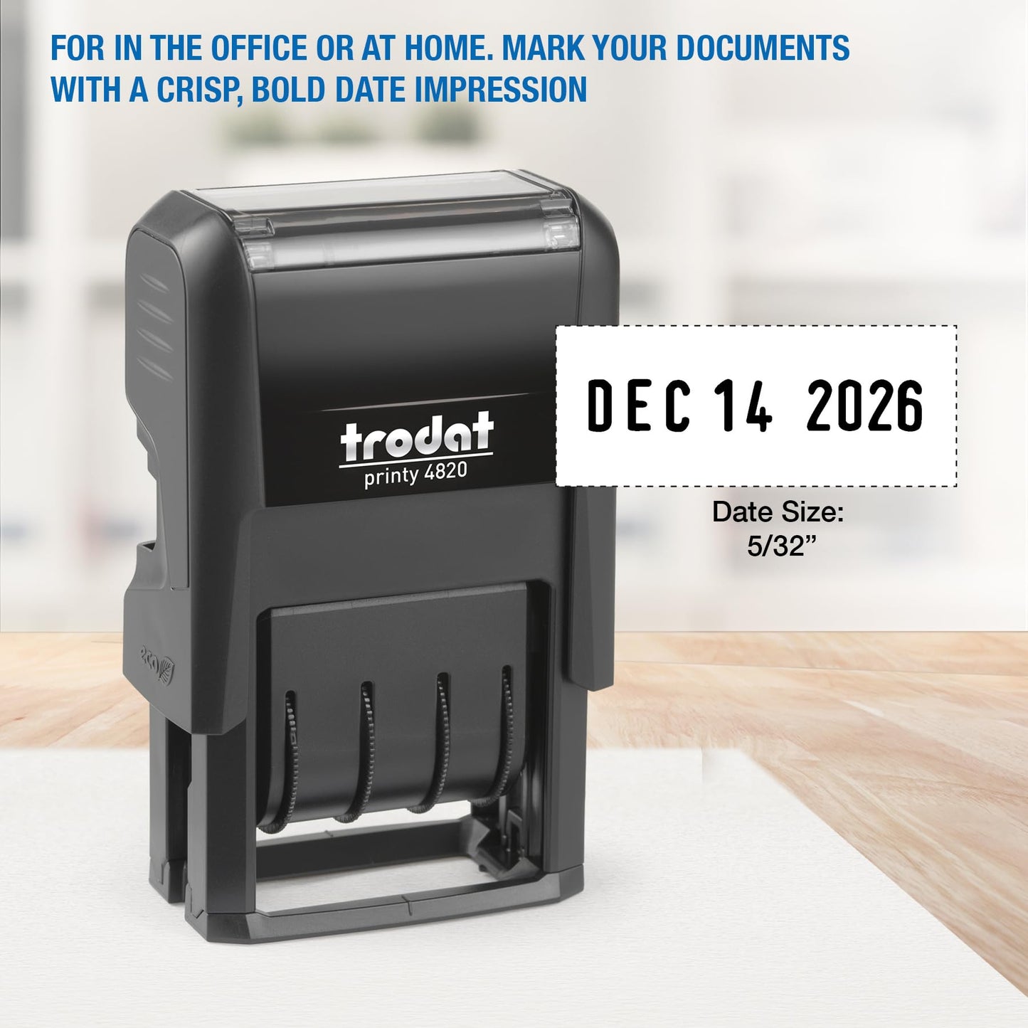 Trodat 4820 Printy 4.0, Self-Inking Date Stamp for Professional, Classroom and Personal Applications, 3/8” x 1-¼”, CO2 Compensated Date Stamper (Black)