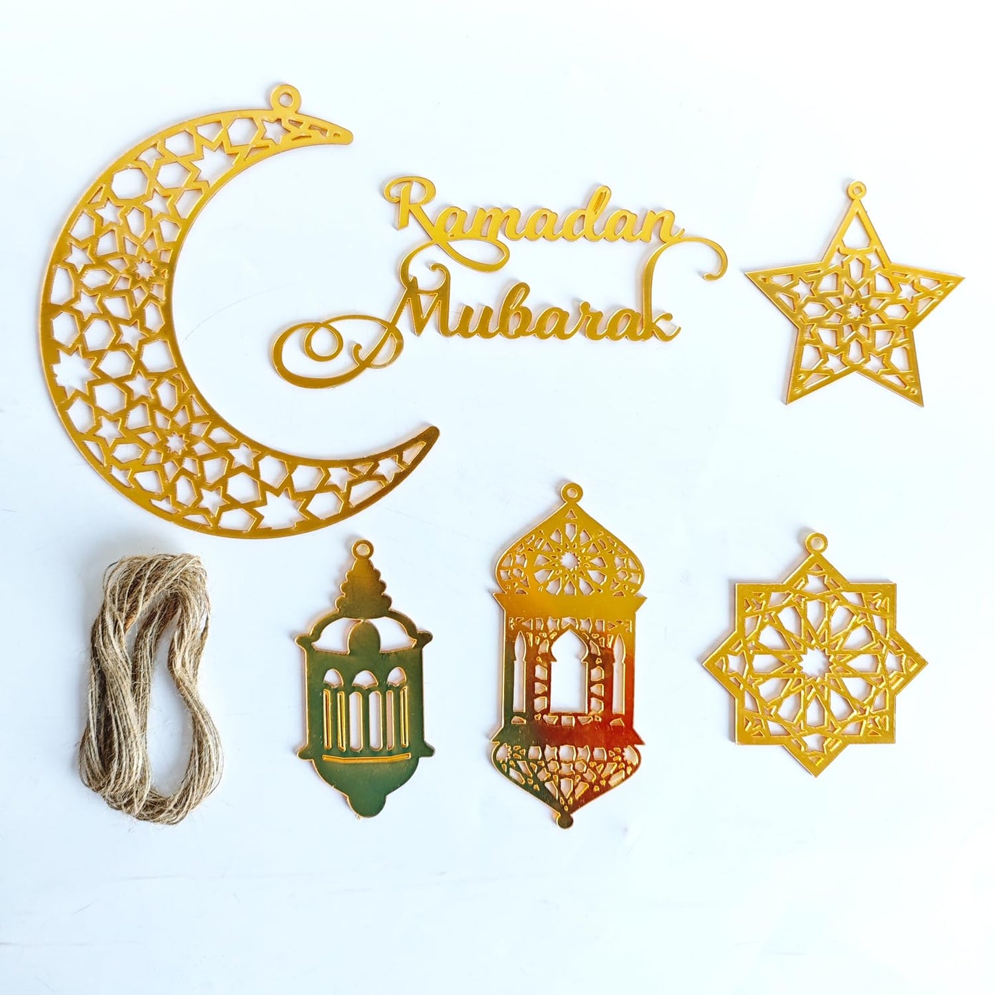 KYMY 6pcs Ramadan Mubarak Acrylic Hanging Ornaments, Eid Mubarak Moon Star Castle Hanging Decorations, Ramadan Kareem Hanging Ornaments for Eid Ramadan Islamic Muslim Festival Party Decorations