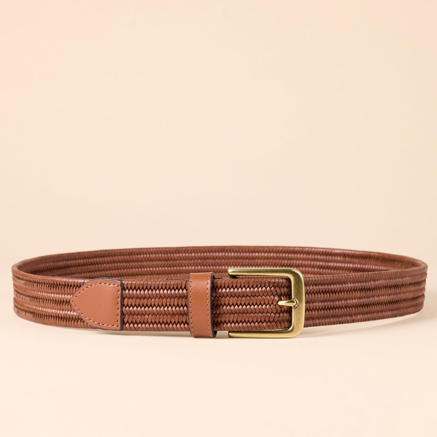 Amazon Essentials Men's Tubular Stretch Weave Belt, Tan, 36