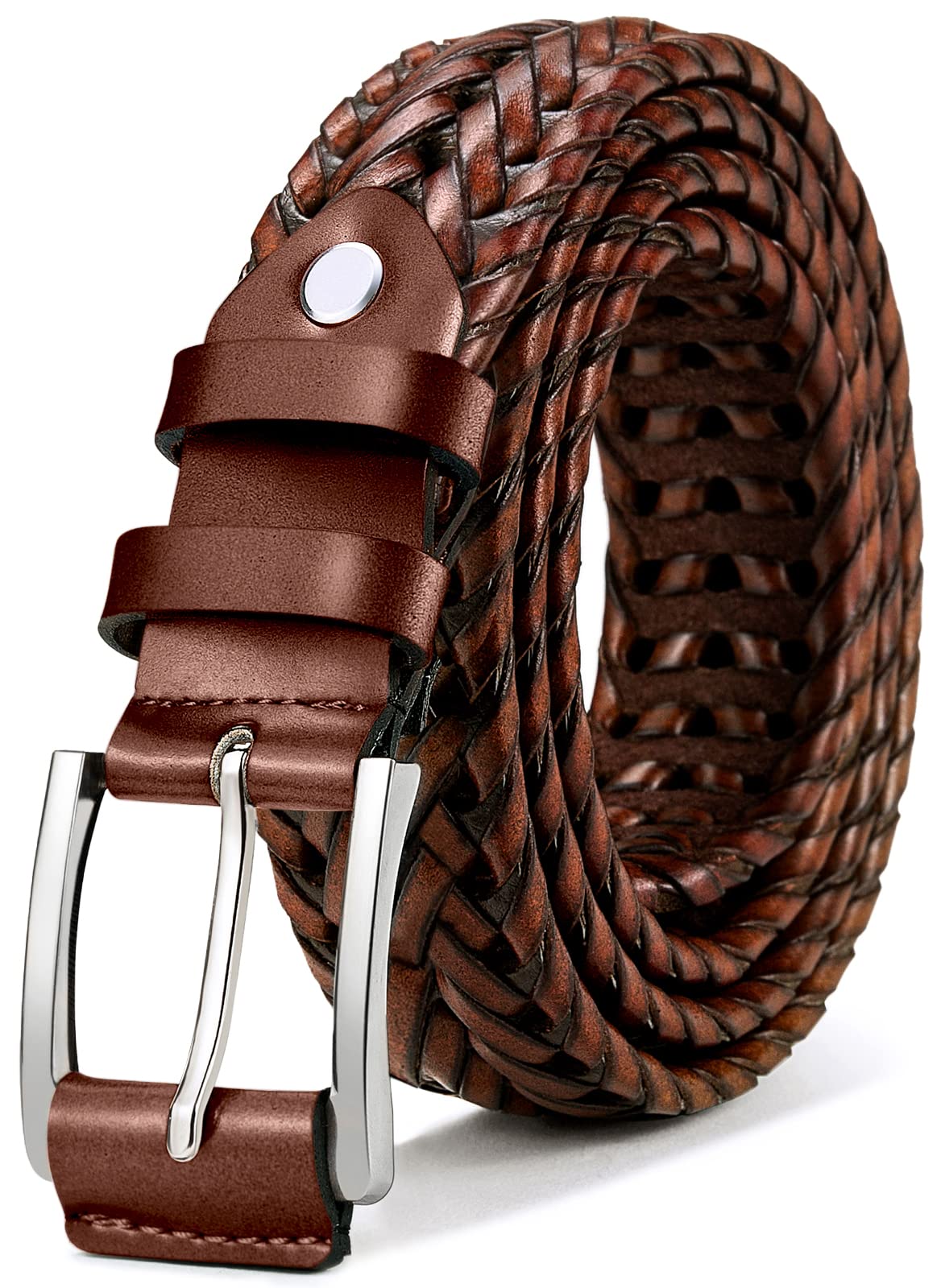 BULLIANT Mens Belts,Leather Woven Braided Belts for Gift Men Casual Jeans Golf(Light Brown,32"-36" Waist Adjustable)