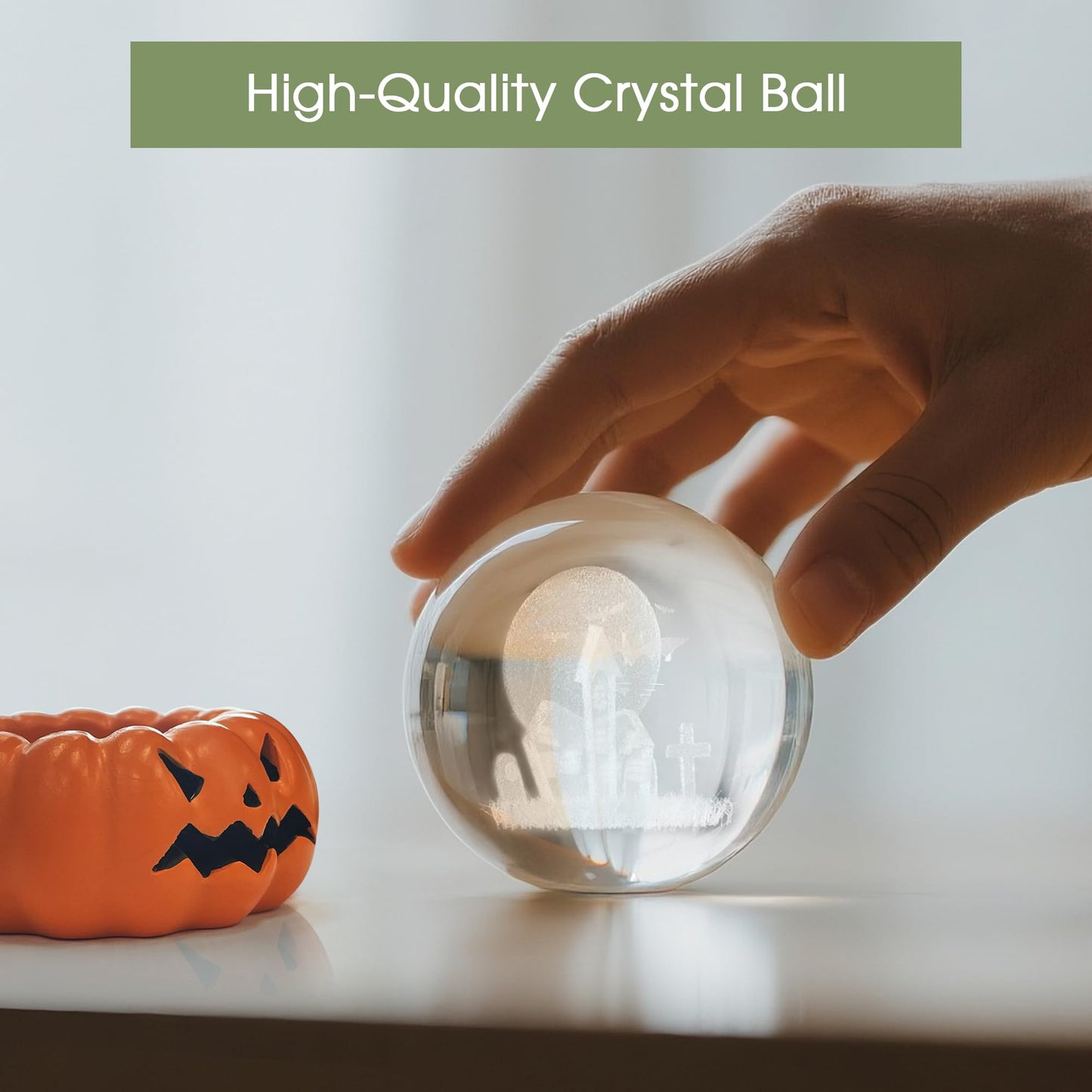 L LOHAS LED 3D Crystal Ball Night Light-Laser Engraved Haunted House Bat with Pumpkin Base,Cute & Funny Halloween Night Light for Kids, 3000K Warm White for Halloween Party Decor