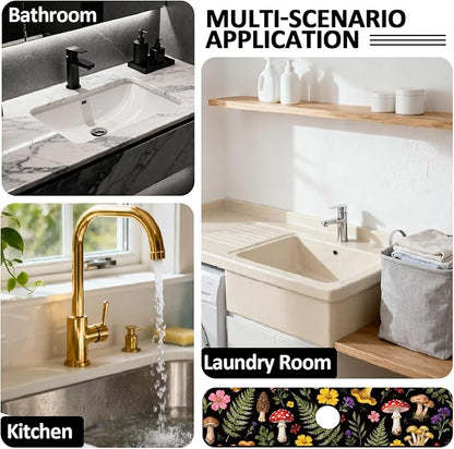 2 Pcs Kitchen Sink Splash Guard Faucet Mats Colorful Mushrooms and Flowers