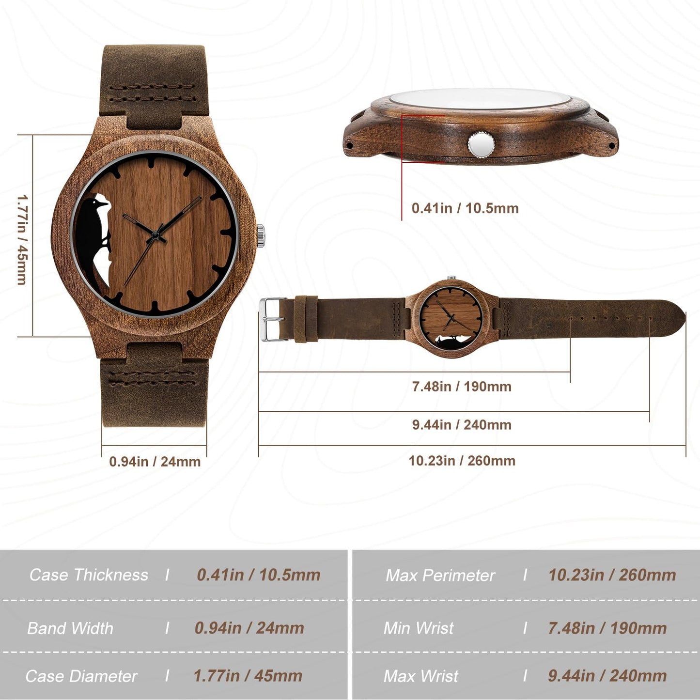 Timever Wooden Watches for Men Handmade Unique Design with Leather Strap, Analog Quartz Mens Watch, Gift for Men