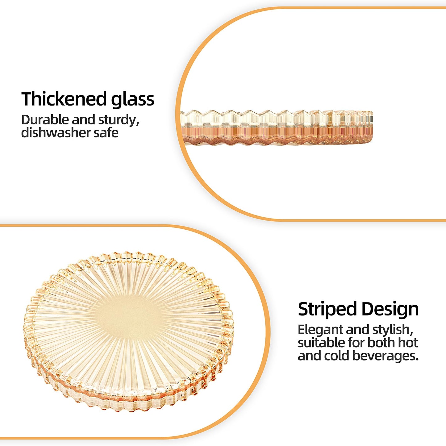 Amber Glass Coaster Set of 5,Round Glass Coaster,Suitable for Cafes, Dining Tables, Offices, Bars, Terraces (Amber)