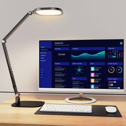 LitONES LED Desk Lamp for Home Office, Professional Eye-Caring Diffused Desk Light, 3 Color 10 Brightness Computer Light, Dimmable Office Lamp with Memory & Timer Func, Metal Swing Arm Table Lamp