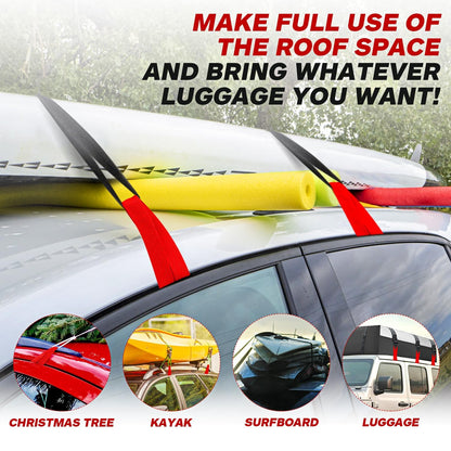 6 Rooftop Cargo Tie Down Hook Straps-Secure Any Car Roof Bag, Roof Rack Cargo Carrier,or Car Top Carrier,Durable and Solid, No Roof Rack Required, Compatible with Most Cars - Registered Patent (red)