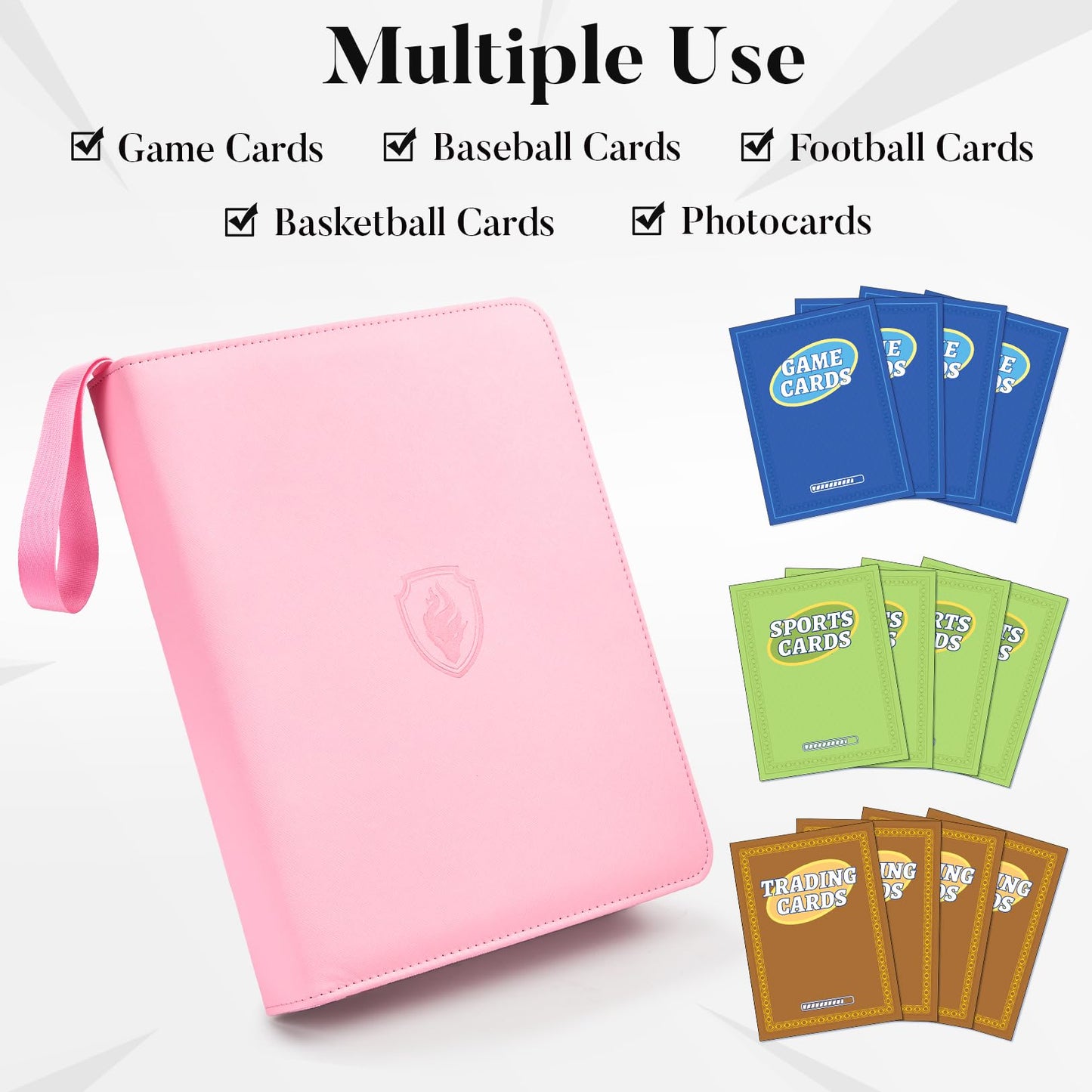 Fabmaker 9 Pocket Card Binder, Premium Trading Card Binder Holds 756 Cards, PU Cover 3 Ring Zipper Card Binder, Portable Baseball Card Binder, Collection Album for Game & Sport Cards, Pink