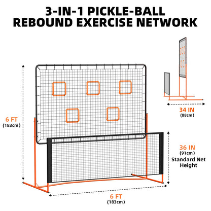 FAHKNS Pickleball Rebounder Training Equipment, Pickleball Rebound Net, for Single Player Practice Hitting, Doubles, Suitable for Garage, Backyard, Park, Indoor and Outdoor (Orange, 6 x 6 FT)