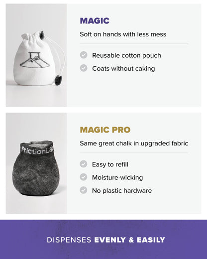 FrictionLabs Magic Chalk Ball, 2.2 oz - Premium Gym Chalk In Refillable Sock - Non Toxic - Great for Climbing, Gymnastics, Weightifting, Crossfit, Pool, Training