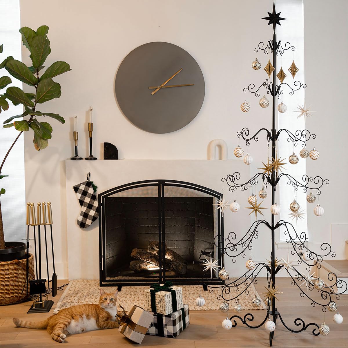 Barton 6.4ft Christmas Metal Ornament Tree Stand - Features Hooks for Ornaments Small Craft Items Wrought Iron Ornament Display Easy Assembly, Black