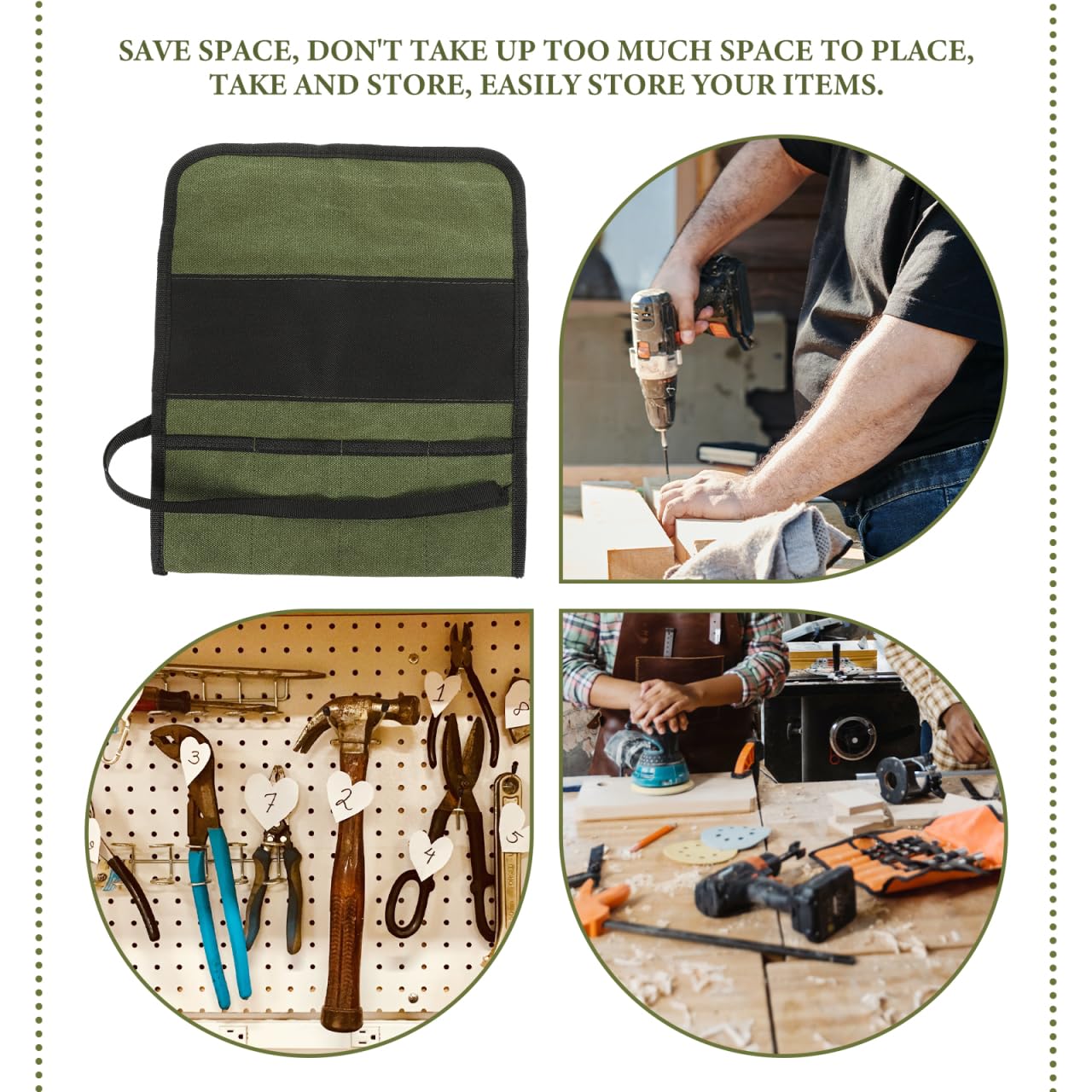 Angoily Woodworking Tool Kit Canvas Tool Roll Organizer Pouch Multi-Pocket Chisel Roll up Bag for Carving Storage and Diy Craftsmen 12.20X10.62 Inches