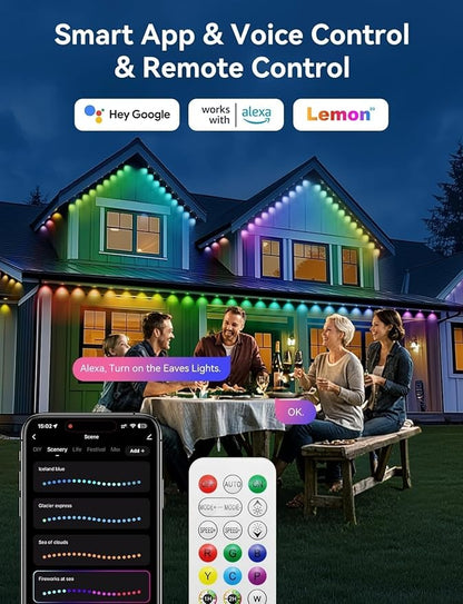 Permanent Outdoor Lights, 50ft Smart IC+RGB Outdoor Christmas Lights with 36 LED, IP67 Waterproof LED Eaves Lighting with DIY Scene Modes for Halloween Holiday Decor, Smart APP & Remote Control