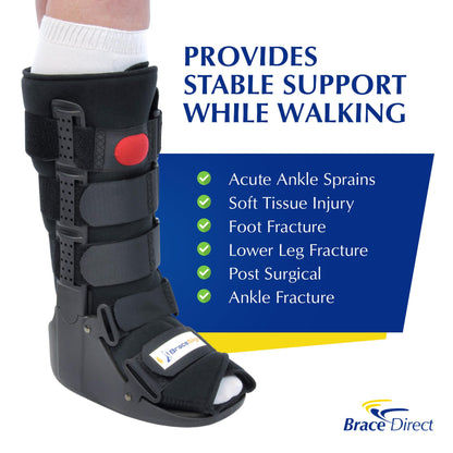Brace Align Air CAM Walker Fracture Boot – Tall Orthopedic Recovery Boot for Ankle Sprains, Metatarsal Fractures & Soft-Tissue Injuries with Custom Air Pump (Size L Men’s 11.5–13.5 / Women’s 13–14)