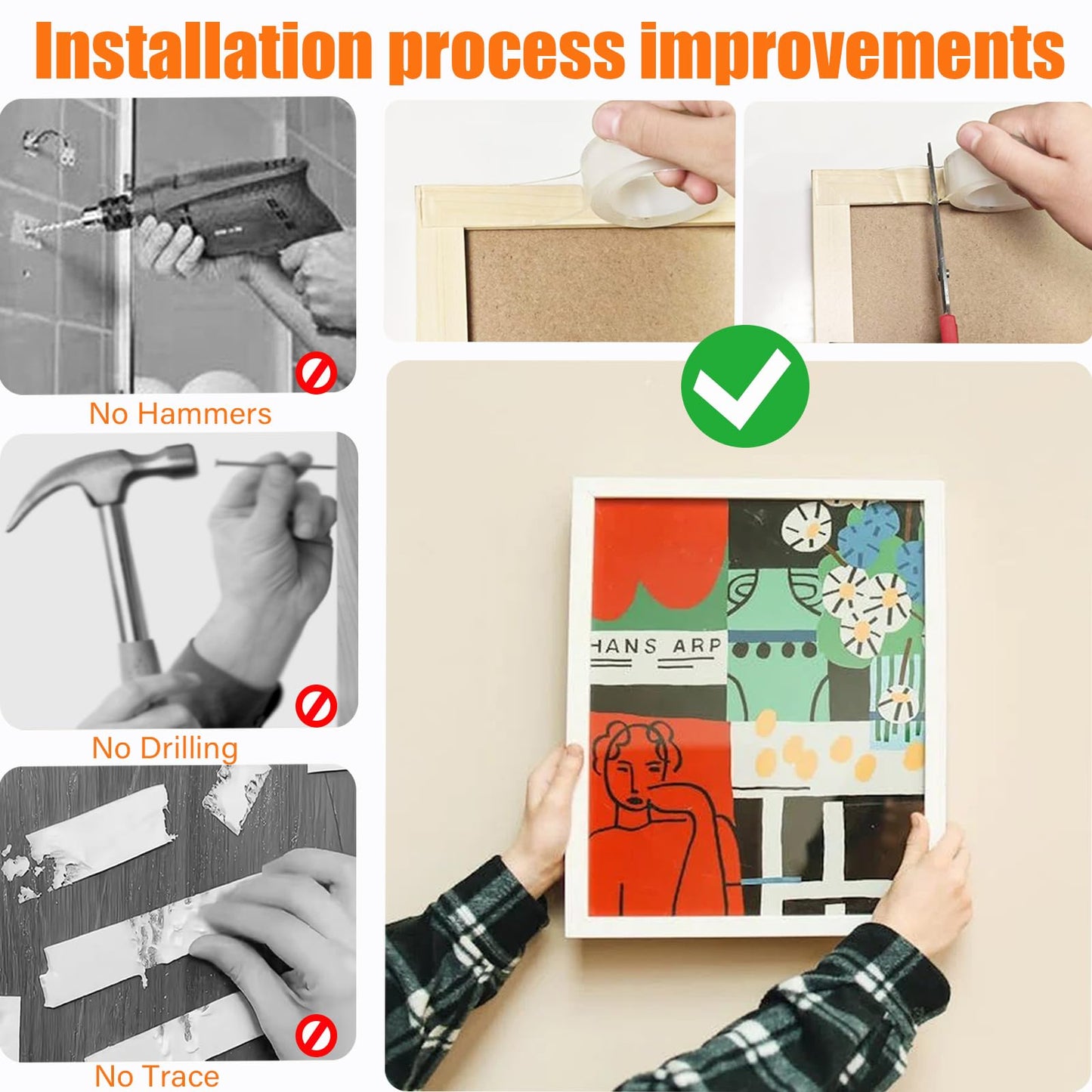 MPresh Double Sided Tape Heavy Duty (2 Rolls Total 33 ft), Strong Clear Sticky Tack Mounting Tape, Removable Nano Adhesive Tape for Wall, Home, Office, Picture Hanging, Poster, Rug Fixing Strips