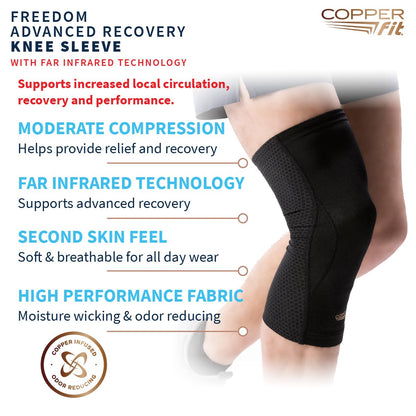 Copper Fit PRO Recovery Knee Compression Sleeve - Breathable, Second Skin Feel - Arthritis, Joint Pain, Circulation - For Men and Women (Large)