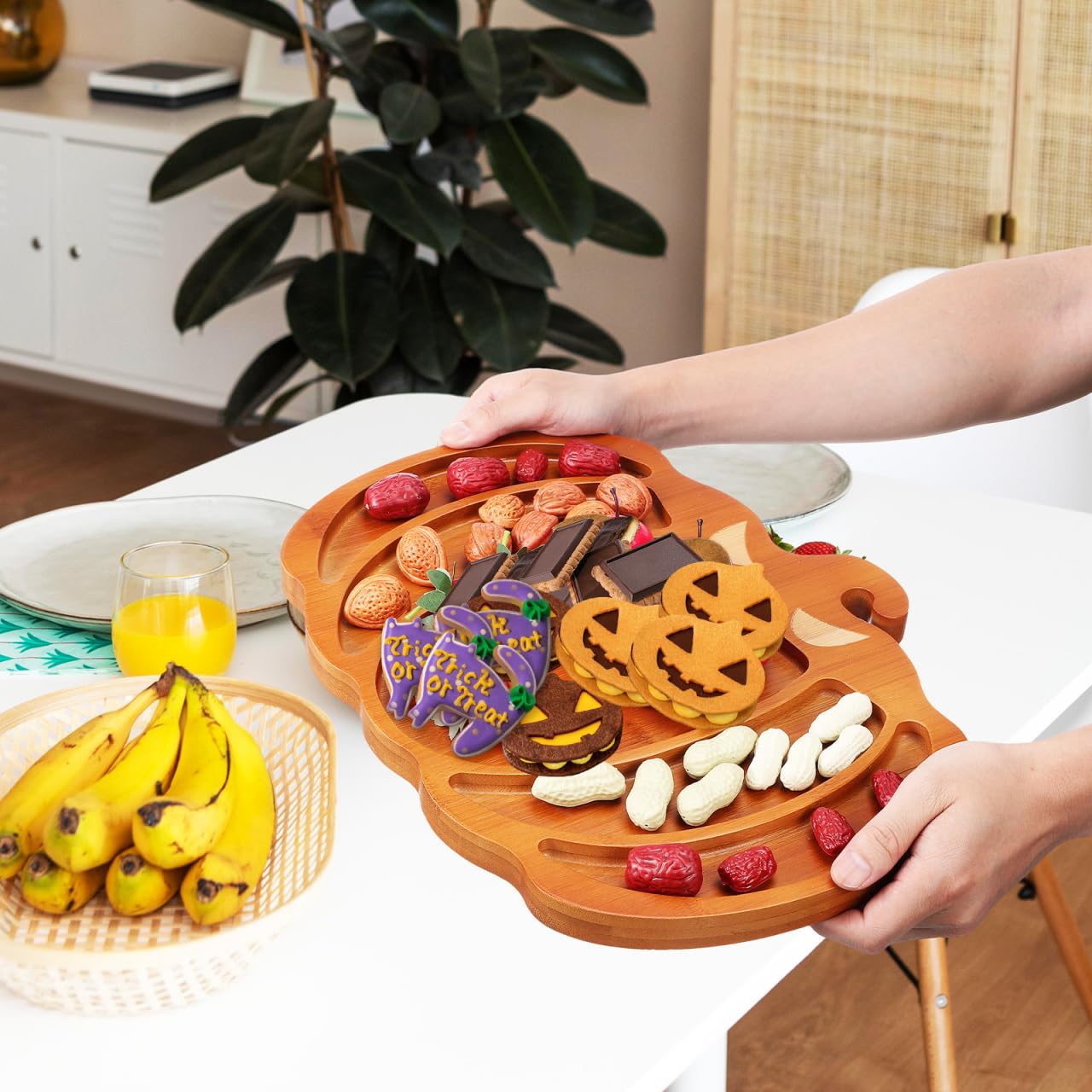 Ciieeo Halloween Pumpkin Charcuterie Board,14.9x11.4 Inches Snacks Fruit Meat Cheese Plate Unique Pumpkin Tray for Halloween Thanksgiving Christmas