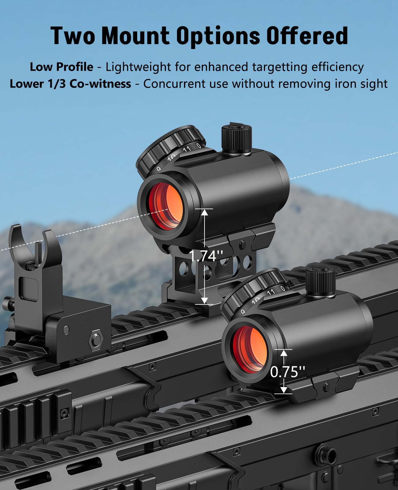 MidTen Motion Awake Red Dot Sight, 2 MOA Red Dot Optics, IPX7 Waterproof & Fogproof,1x20mm Compact Red Dot Scope for 21mm Picatinny Rail with Lower 1/3 Co-Witness Riser