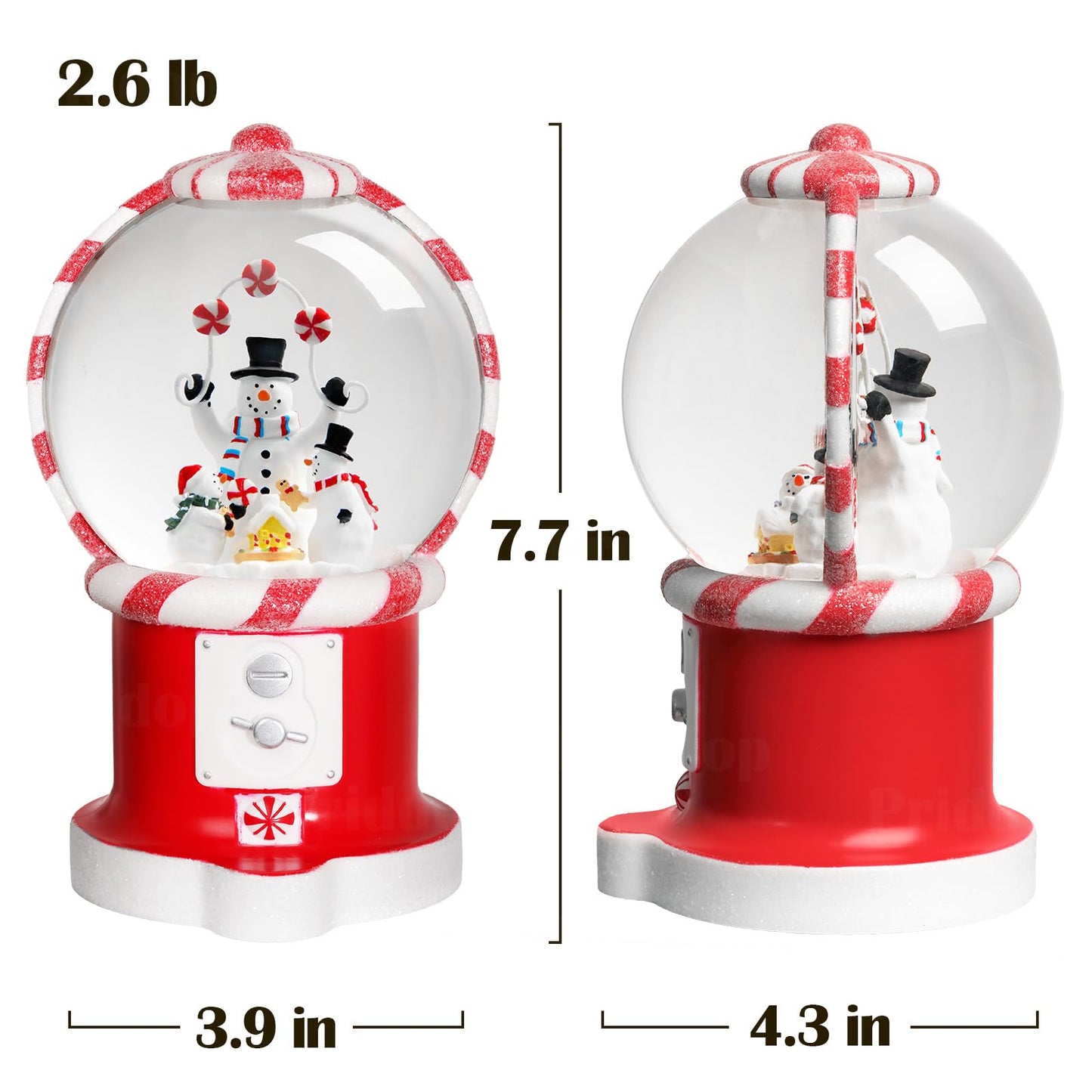Priddop Snowman Snow Globe Christmas Classic Candy Vending Machine Shape Gifts USB/Battery Musical Glitter Snowfall USB/Battery Timer Christmas Decorations Indoor 7.8 inch