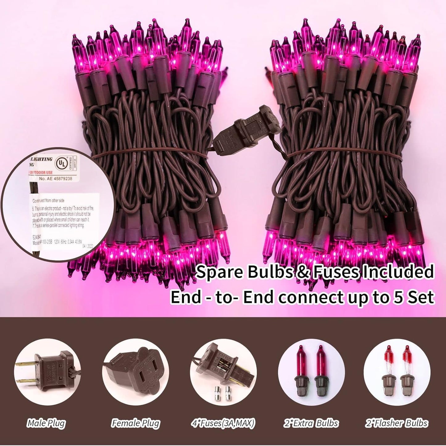LAMPHOME Halloween Purple String Lights, 100 Mini Fairy Lights Set, Brown Wire 20Ft Traditional Halloween Holiday Décor for Home, Christmas Tree, Bedroom, Patio, Wedding