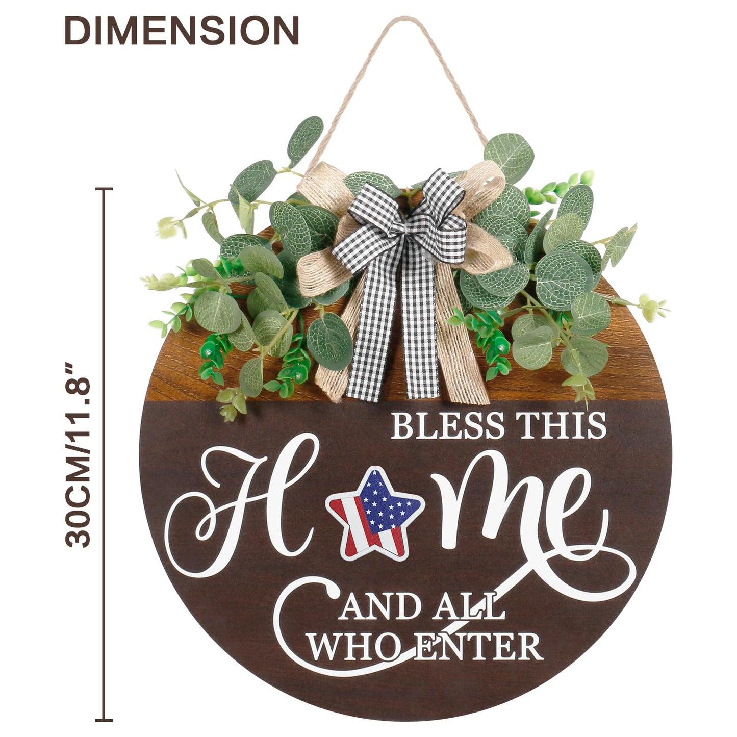 Interchangeable Seasonal Welcome Sign for Front Door, Rustic Round Wood Wreath Wall Hanging Decorations, for Spring Summer Fall Winter All Holiday Halloween Christmas Farmhouse Outdoor Home Decor