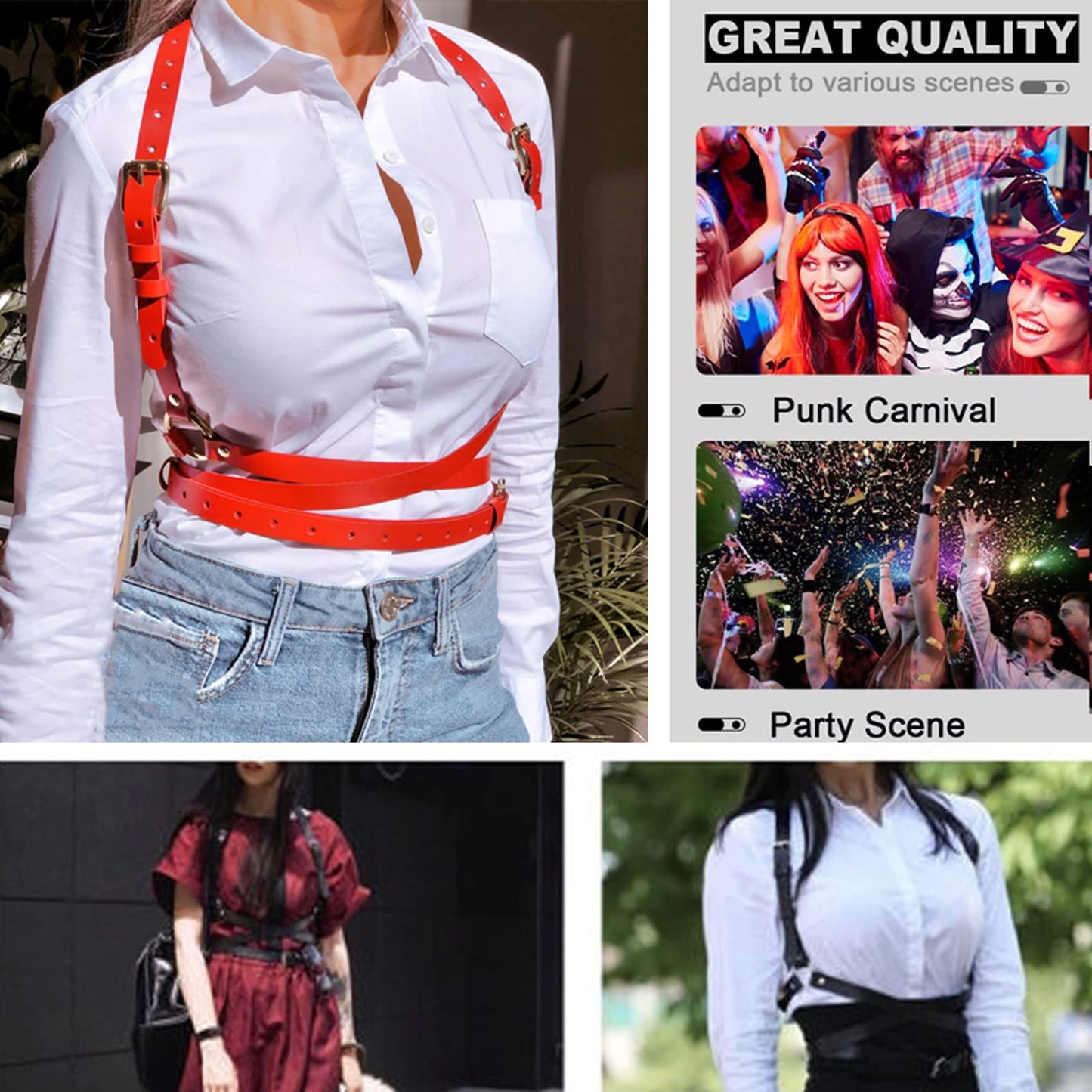 eYLun Women Leather Harness Punk Body Waist Belt - Adjustable Red