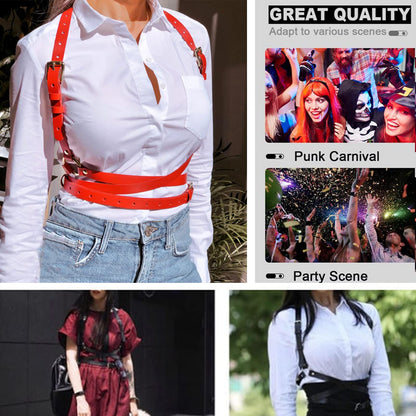 eYLun Women Leather Harness Punk Body Waist Belt - Adjustable Red
