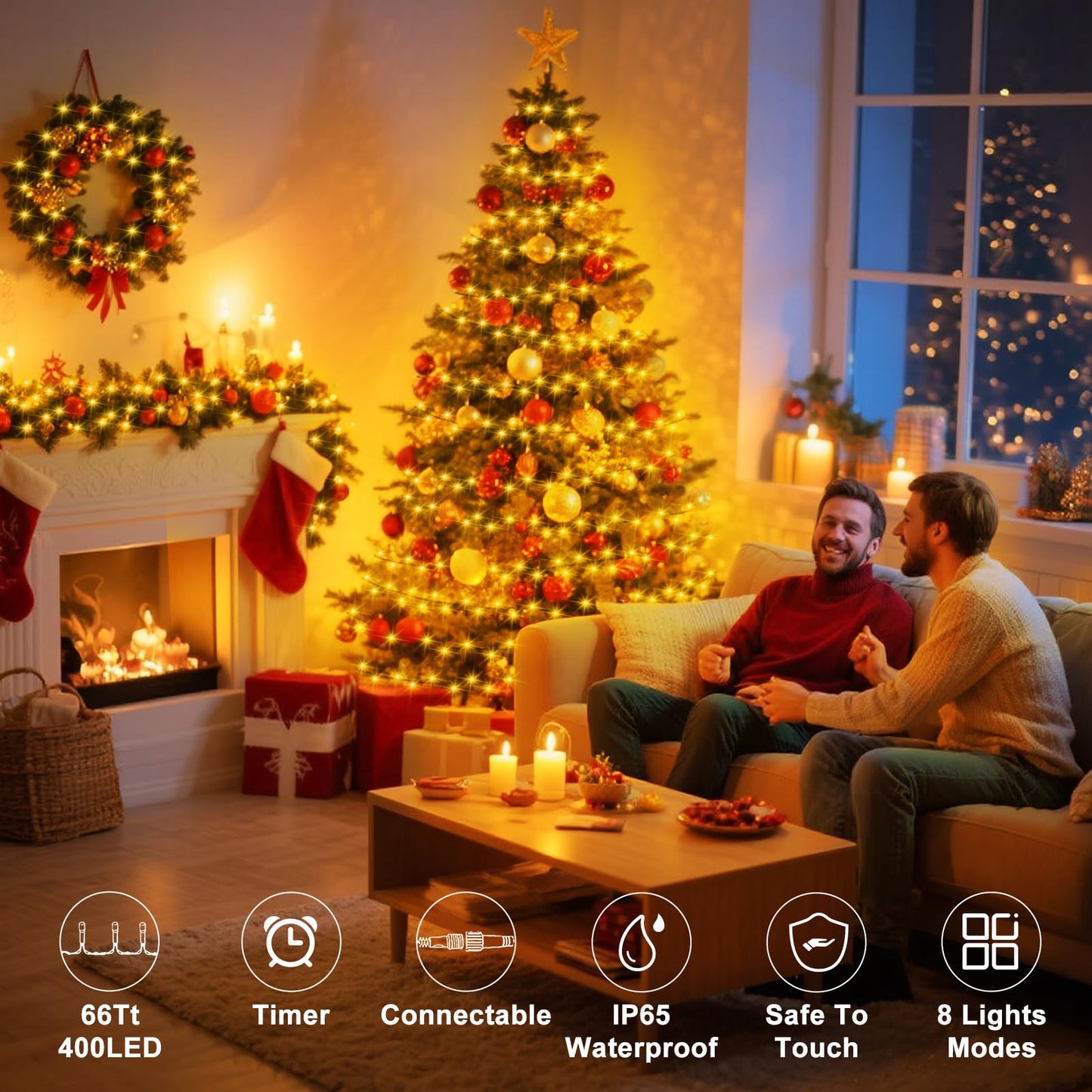 echosari Connectable 400 LED Christmas Lights, Extra Long 66Ft Outdoor String Lights Plug in with Remote Timer for Patio Garden Tree Decor (Warm White)
