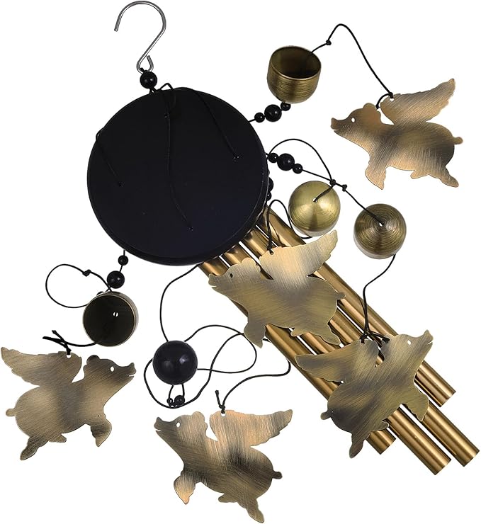 Bronze Flying Pigs Wind Chimes Decor, Portable Mobile Wind Catcher, Sympathy Wind Bells, Memorial Gifts for Mom, Housewarming, Blessing Windchime(Outside/Indoor/Home/Room/Porch/Yard/Garden Decorate)
