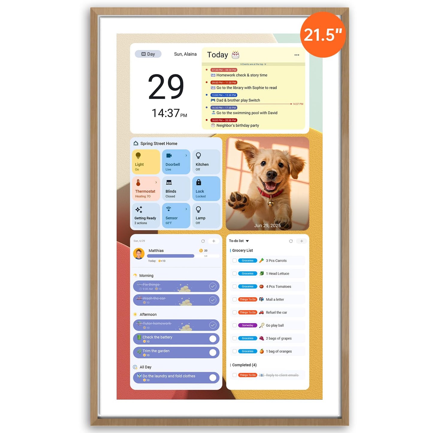 Apolosign 21.5-inch Digital Calendar : Dual Mode Smart Wall Planner, No Subscription, Install Apps, Sync Calendars, Electronic Touchscreen Interactive Display for Family Schedules, Chore Chart (Teak)