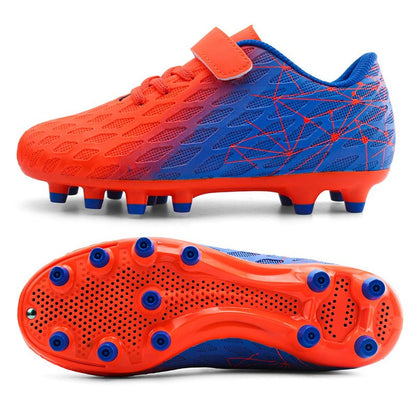 brooman Kids Firm Ground Soccer Cleats Boys Girls Athletic Outdoor Football Shoes(12,Orange Blue)