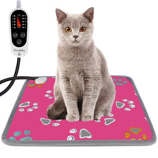 furrybaby Pet Heating Pad, Waterproof Dog Heating Pad Mat for Cat with Durable Anti-Bite Tube Indoor for Puppies Dogs Cats (1 Pack Black, 17 X 17in, Temp Adjustable)