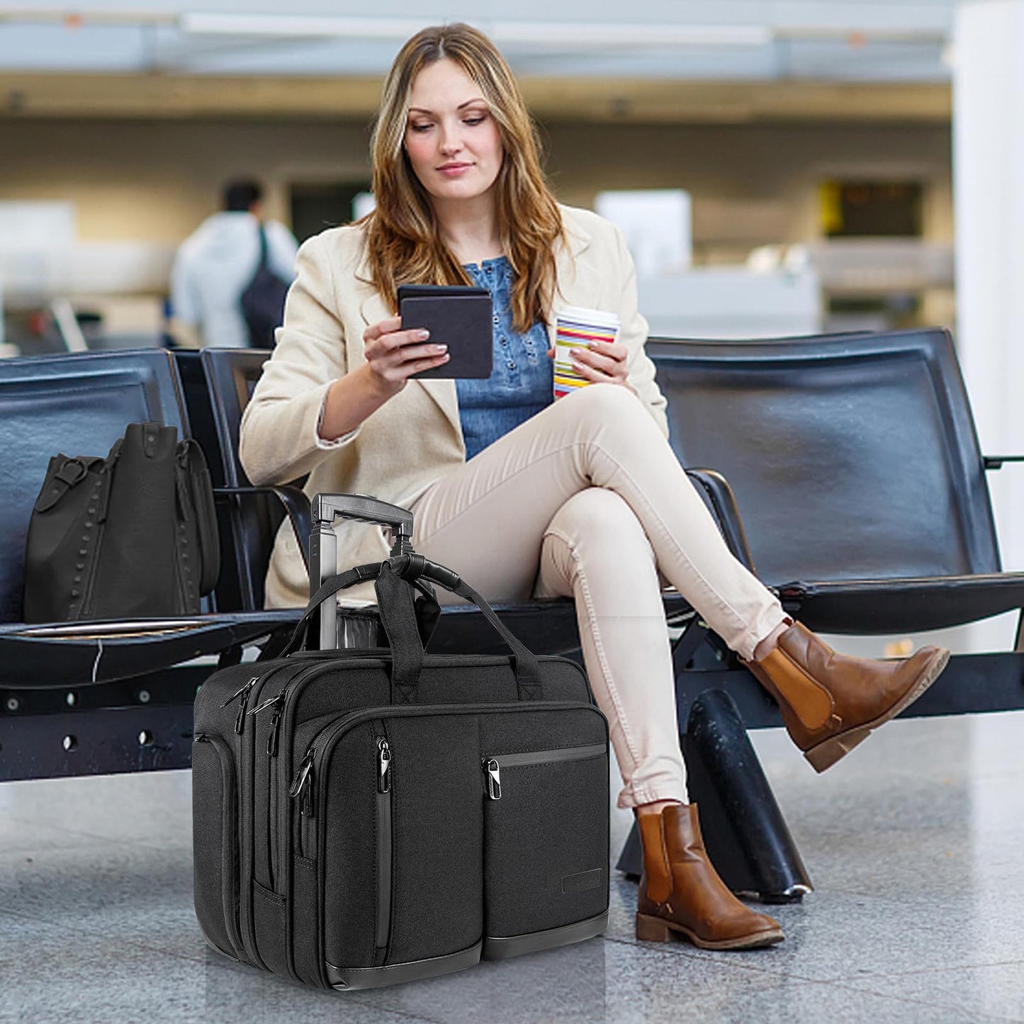 VANKEAN 17.3 Inch Rolling Laptop Bag, Waterproof Overnight Rolling Bags, Laptop Bags for Travel/Work/Business, Stylish Carry on Briefcase, Black
