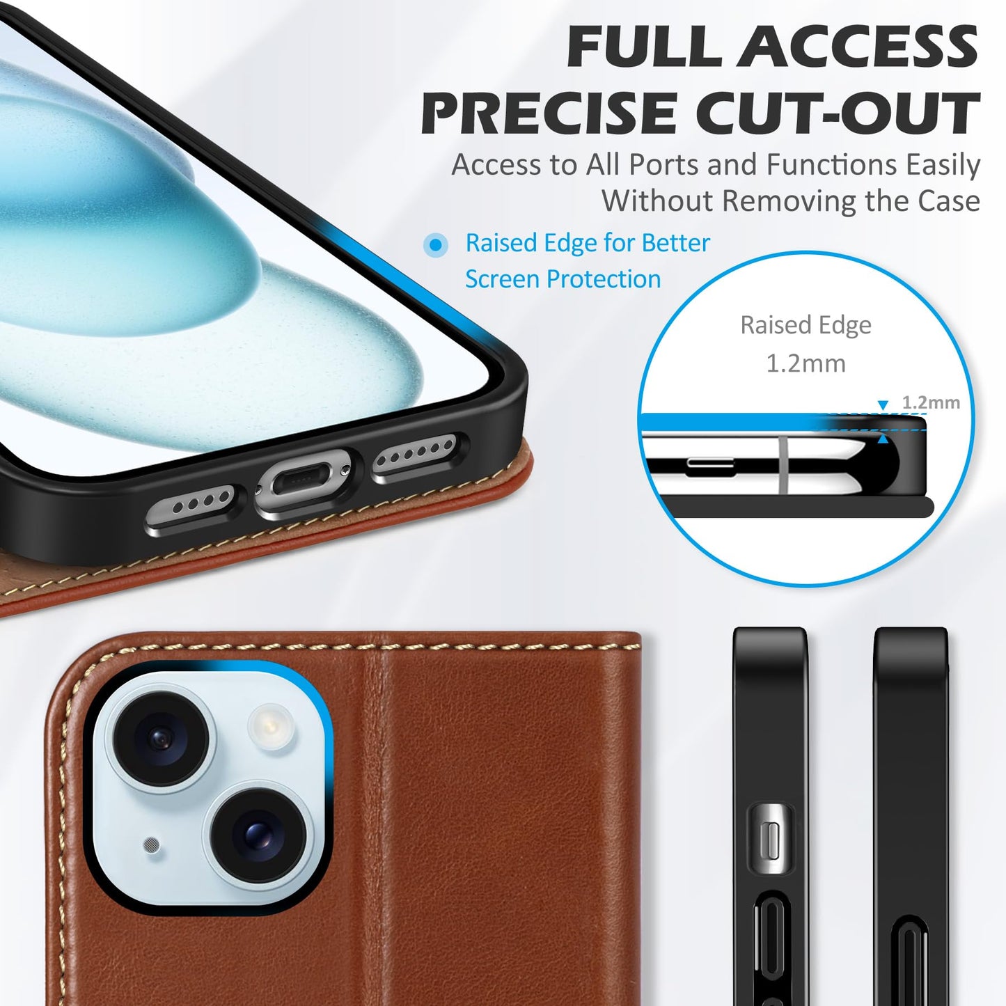 SHIELDON Case for iPhone 15 Plus 5G, Genuine Leather Wallet Magnetic Cover Kickstand RFID Blocking Credit Card Holder Shockproof Case Compatible with iPhone 15 Plus 6.7" 2023 - Retro Brown