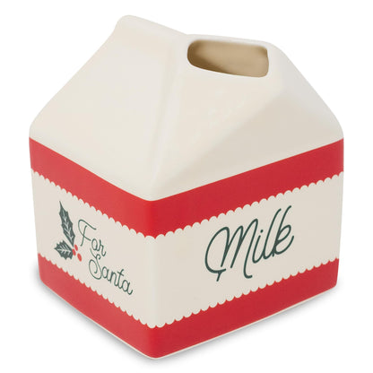 Steel Mill & Co Ceramic Milk & Cookies for Santa Set, 2-Piece Christmas Eve Tray & Milk Jug Gift Box Design, Holiday Tableware Set for Festive Christmas Décor (Bow)